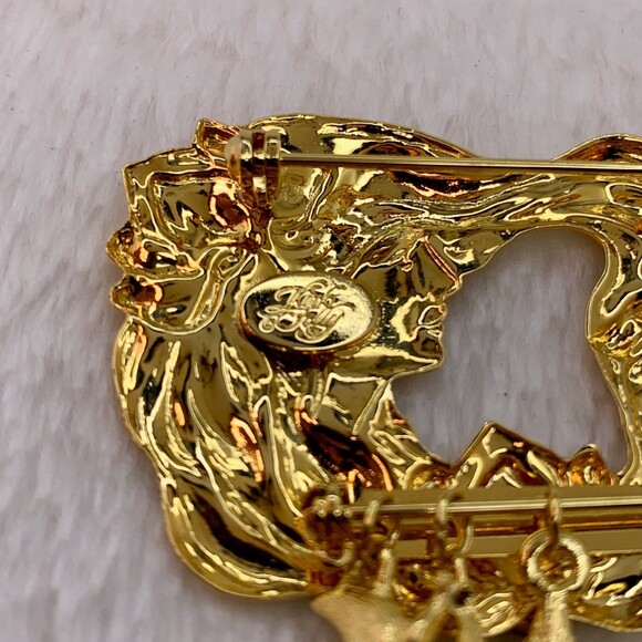 Kirks Folly Signed Mother Nature Celestial Charms Dangle Brooch Pin Gold Vintage - Picture 3 of 5